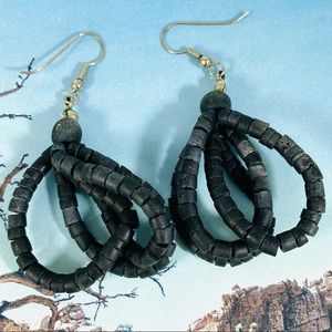 Vintage wooden beaded hoop earrings